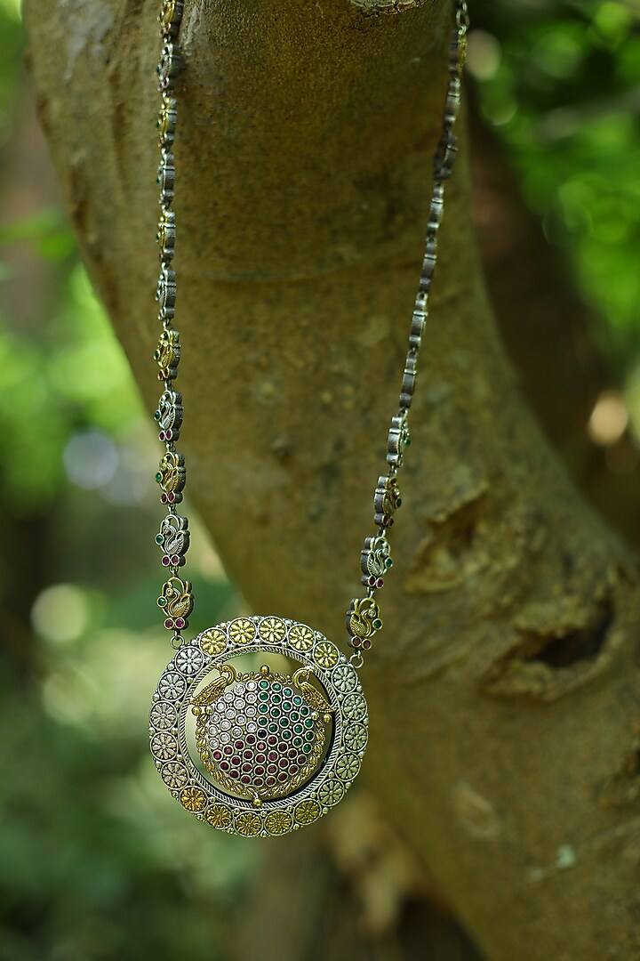 Two Tone Finish Multi-Colored Synthetic Stone Long Necklace Set by Utkala at Pernia's Pop Up Shop