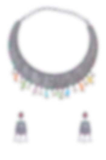 Two Tone Finish Pink Synthetic Stone Necklace Set by Utkala