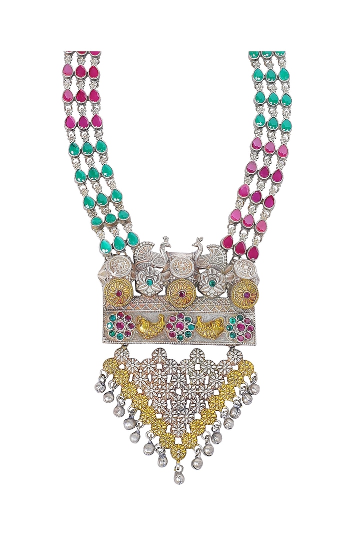 Two Tone Finish Multi-Colored Synthetic Stone Long Necklace by Utkala