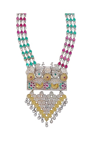 Two Tone Finish Multi-Colored Synthetic Stone Long Necklace by Utkala