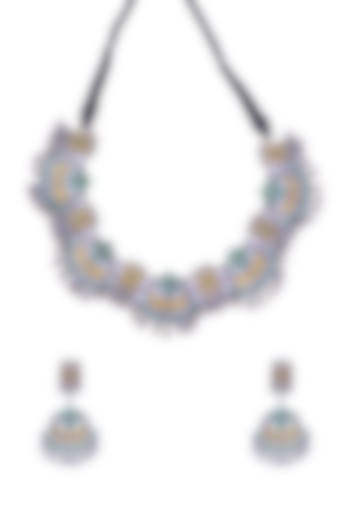 Two Tone Finish Green Synthetic Stone Necklace Set by Utkala