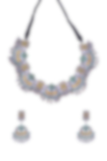 Two Tone Finish Green Synthetic Stone Necklace Set by Utkala at Pernia's Pop Up Shop