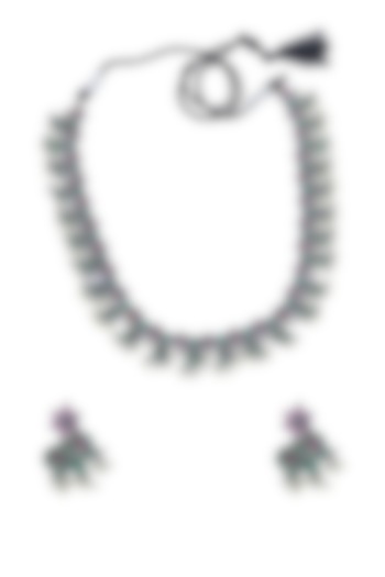 White Finish Multi-Colored Synthetic Stone Long Necklace Set by Utkala