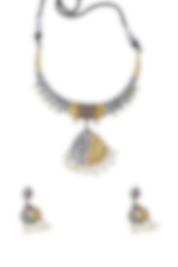 Two Tone Finish Multi-Colored Synthetic Stone Necklace Set by Utkala at Pernia's Pop Up Shop