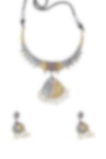 Two Tone Finish Multi-Colored Synthetic Stone Necklace Set by Utkala