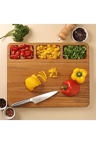 Brown Premium Teak Wood Chopping Board With 3 Compartments by Utopia Choice