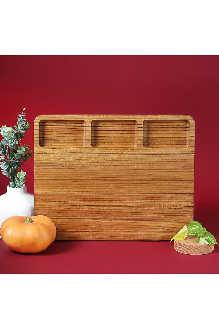Brown Premium Teak Wood Chopping Board With 3 Compartments by Utopia Choice at Pernia's Pop Up Shop