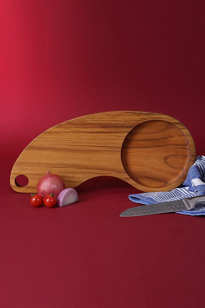 Brown Premium Teak Wood Chopping Board/ Platter With Collector Bowl by Utopia Choice at Pernia's Pop Up Shop