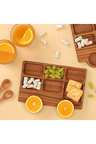 Brown Premium Teak Wood London Bus Platter by Utopia Choice