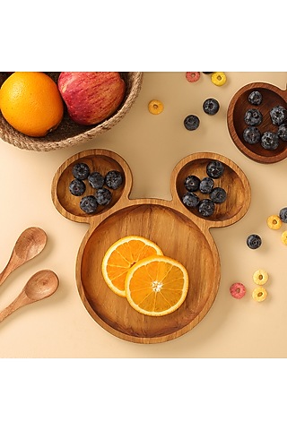 Brown Premium Teak Wood Mickey Mouse Platter by Utopia Choice