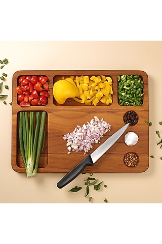 Brown Premium Teak Wood Organizer Chopping Board by Utopia Choice