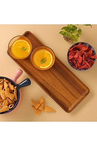 Brown Premium Teak Wood Serving Tray (Long) by Utopia Choice