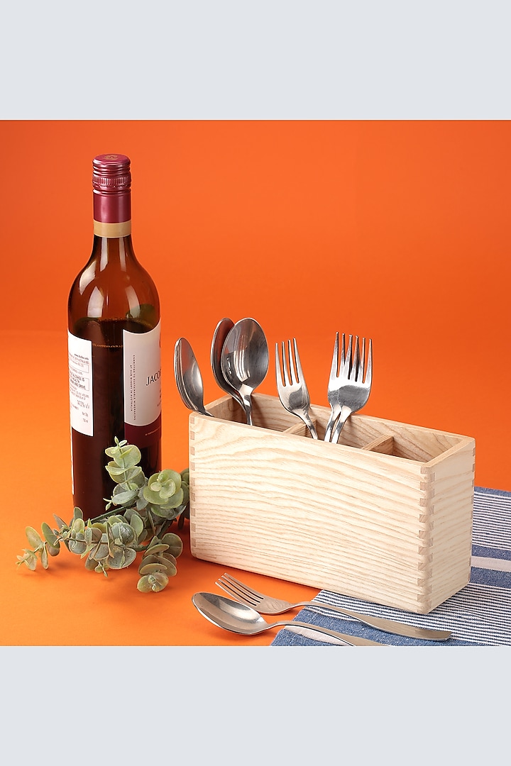 Cream Canadian White Ash Wooden Cutlery Holder by Utopia Choice