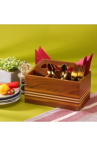 Brown American Walnut Cutlery Holder by Utopia Choice