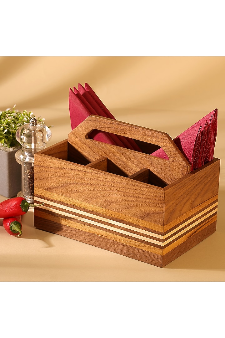 Brown American Walnut Cutlery Holder by Utopia Choice at Pernia's Pop Up Shop