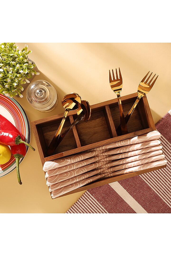 Brown American Walnut Cutlery Holder by Utopia Choice at Pernia's Pop Up Shop