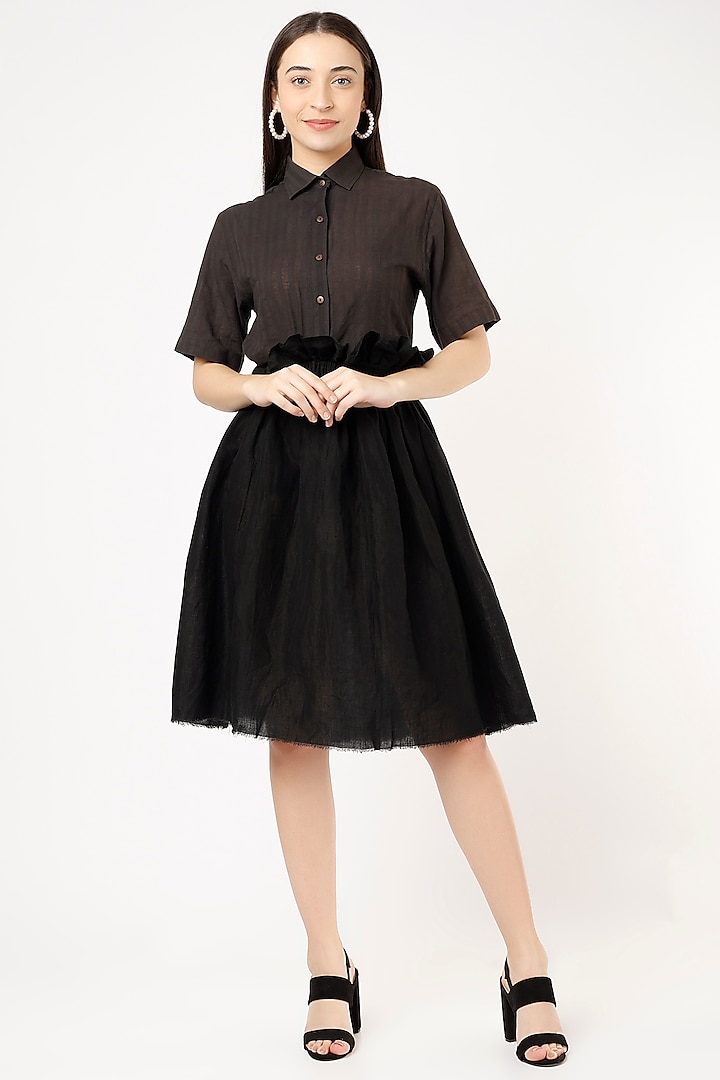 Black Linen High-Waisted Paper Bag Skirt by VAANI BESWAL at Pernia's Pop Up Shop