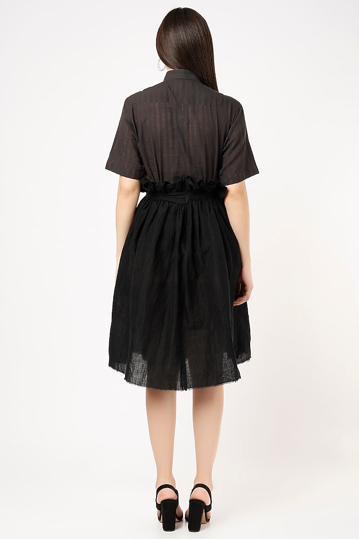 Black Linen High-Waisted Paper Bag Skirt by VAANI BESWAL at Pernia's Pop Up Shop
