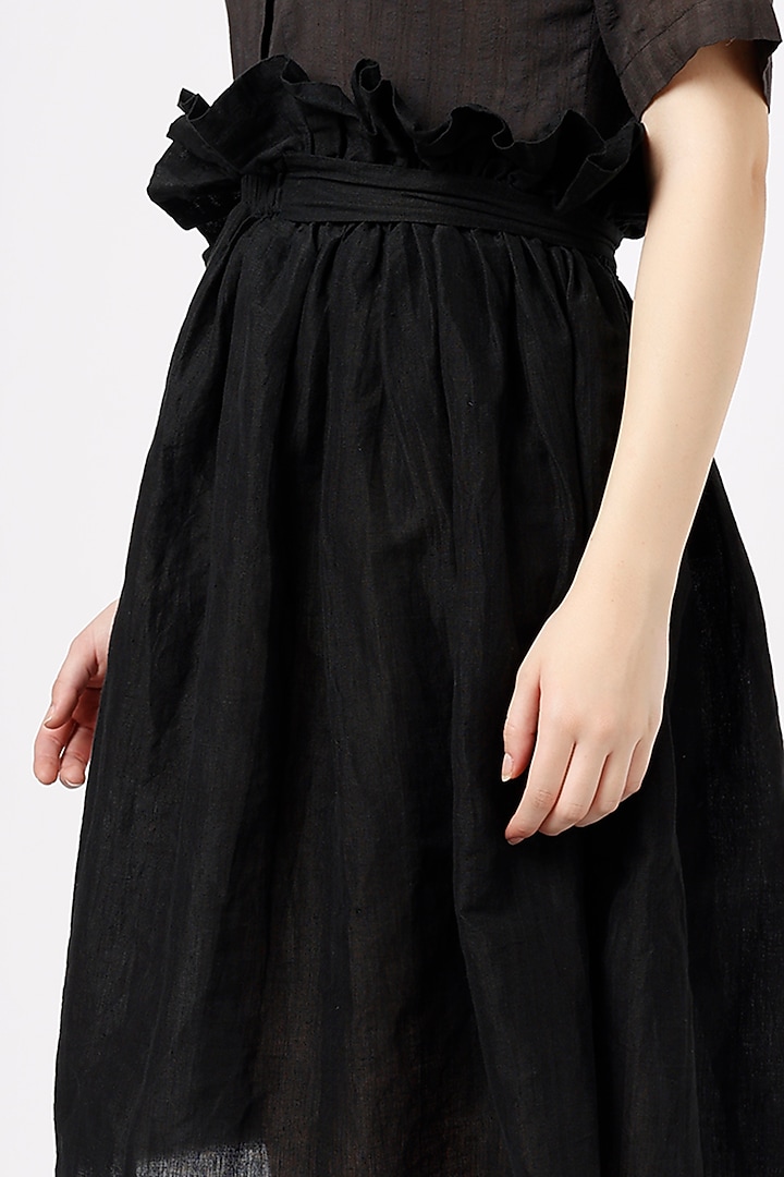 Black Linen High-Waisted Paper Bag Skirt by VAANI BESWAL at Pernia's Pop Up Shop