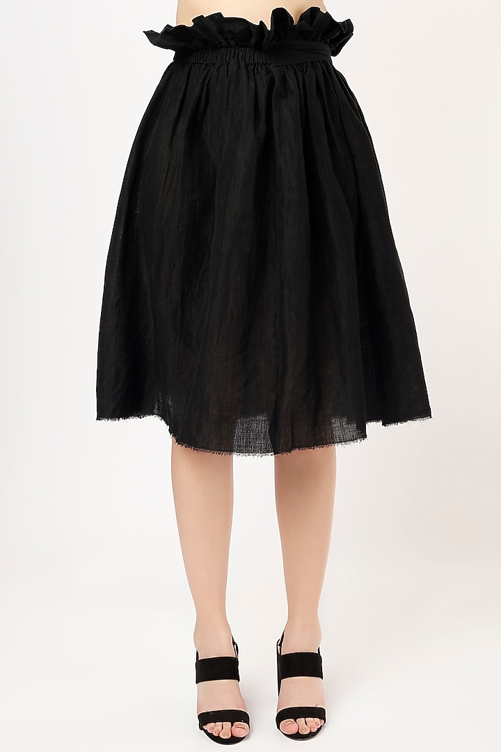 Black Linen High-Waisted Paper Bag Skirt by VAANI BESWAL at Pernia's Pop Up Shop