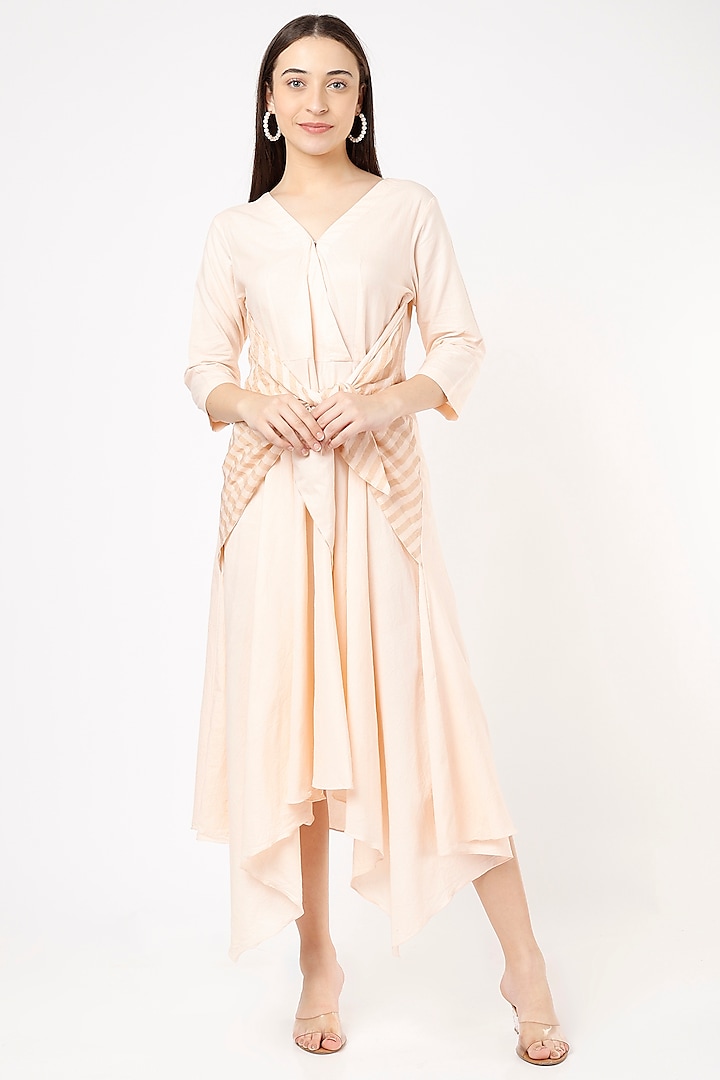 Peach Cotton Wrapped Dress by VAANI BESWAL