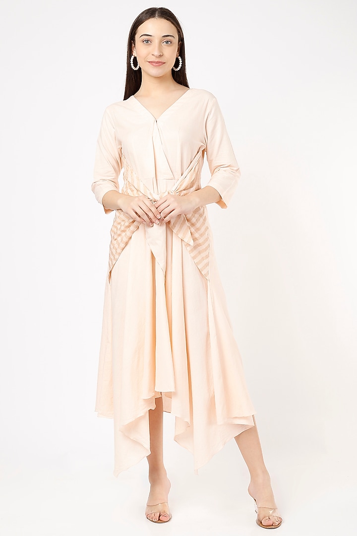 Peach Cotton Wrapped Summer Dress by VAANI BESWAL at Pernia's Pop Up Shop