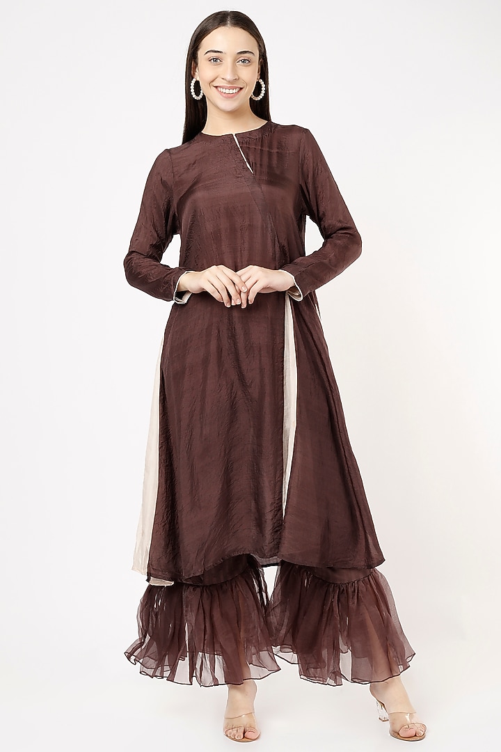 Brown Handwoven Silk Tunic Set by VAANI BESWAL at Pernia's Pop Up Shop