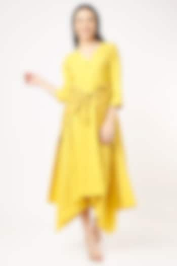 Yellow Cotton Wrapped Dress by VAANI BESWAL at Pernia's Pop Up Shop