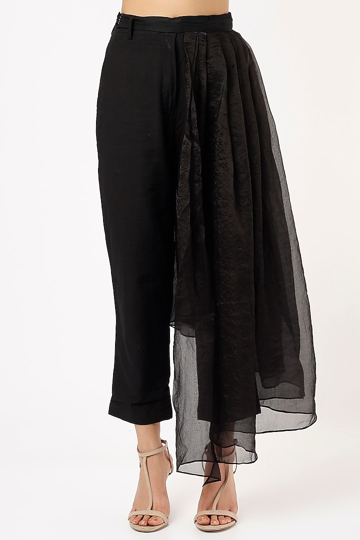 Black Asymmetrical Top With Attached Plated Belt Skirt by VAANI BESWAL at Pernia's Pop Up Shop