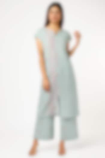 Powder Blue Cotton Silk Kurta Set by VAANI BESWAL at Pernia's Pop Up Shop