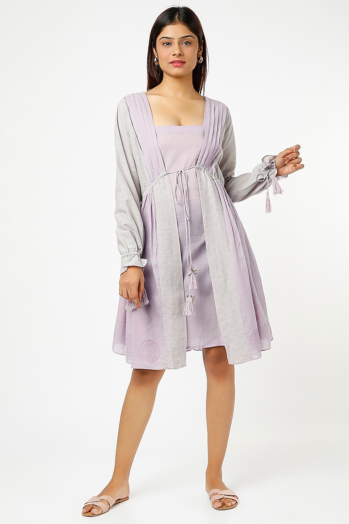 Lilac Block Printed Dress by VAANI BESWAL