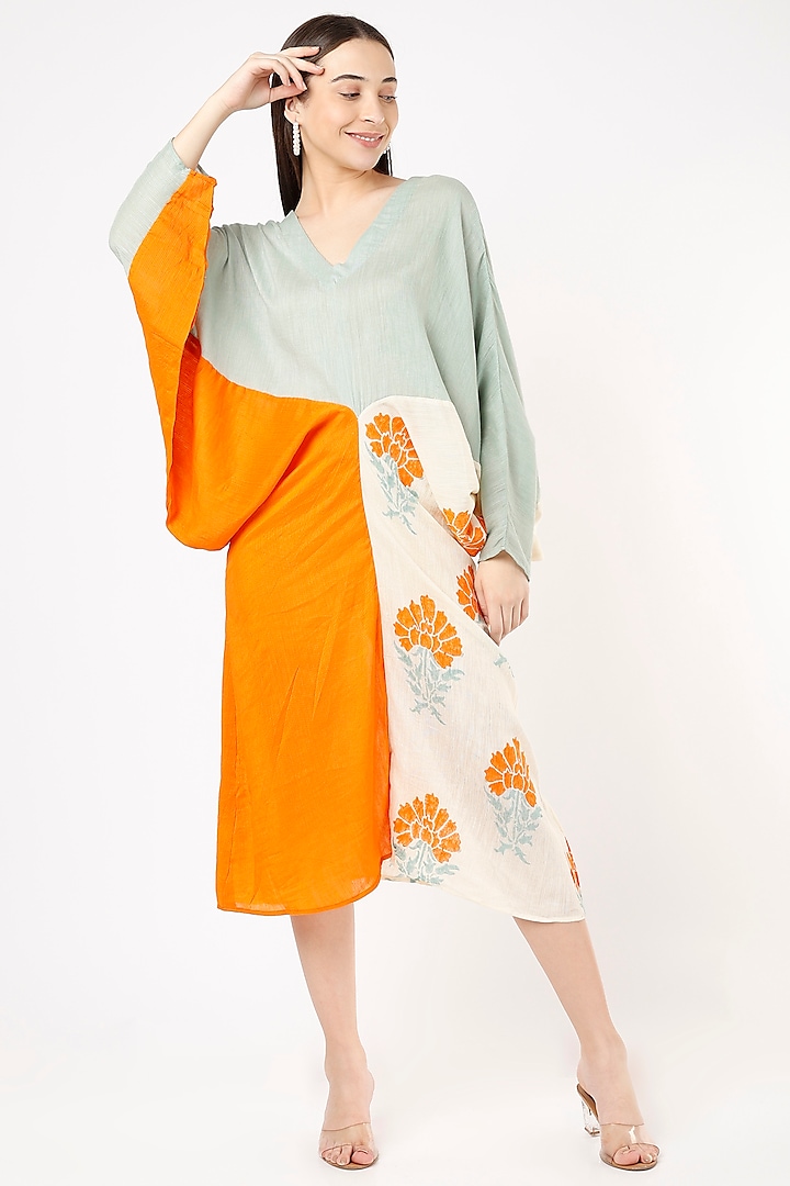 Multi-Colored Handwoven Cotton Silk Kaftan by VAANI BESWAL