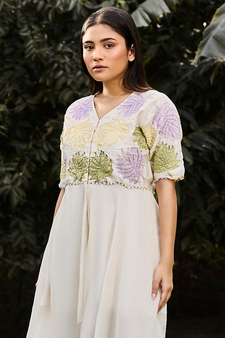Ivory Handwoven Chanderi Asymmetrical Tunic Set by VAANI BESWAL at Pernia's Pop Up Shop