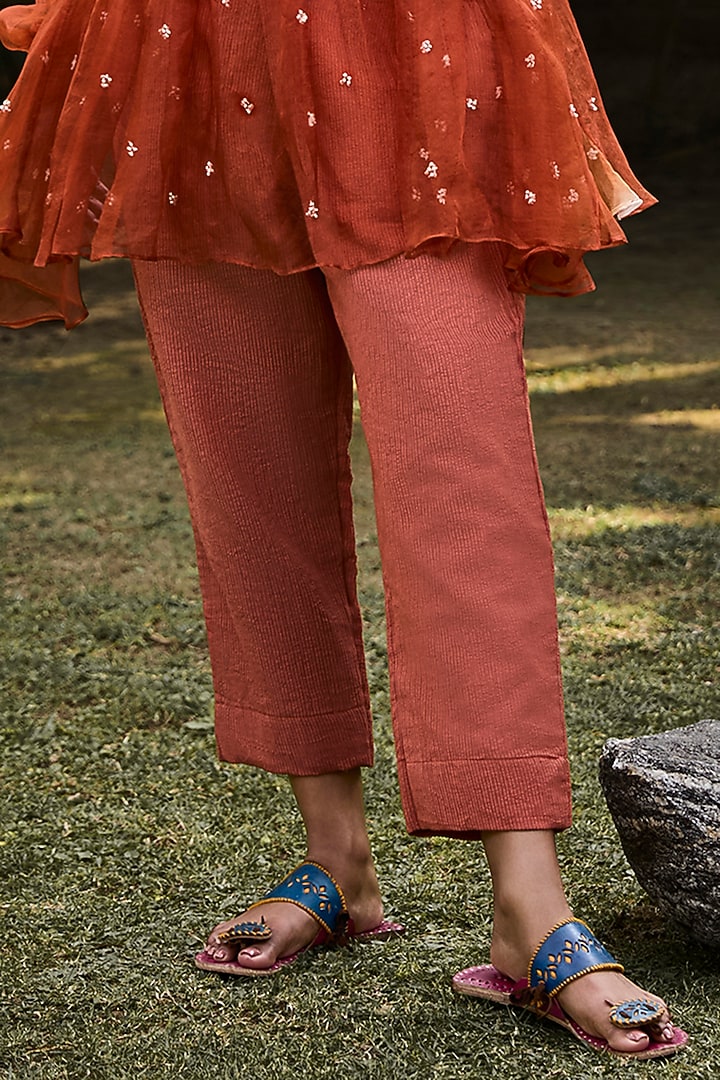 Rust & Ivory Handwoven Organza Tunic Set by VAANI BESWAL at Pernia's Pop Up Shop