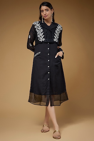 Black Chanderi Jacket Dress by VAANI BESWAL
