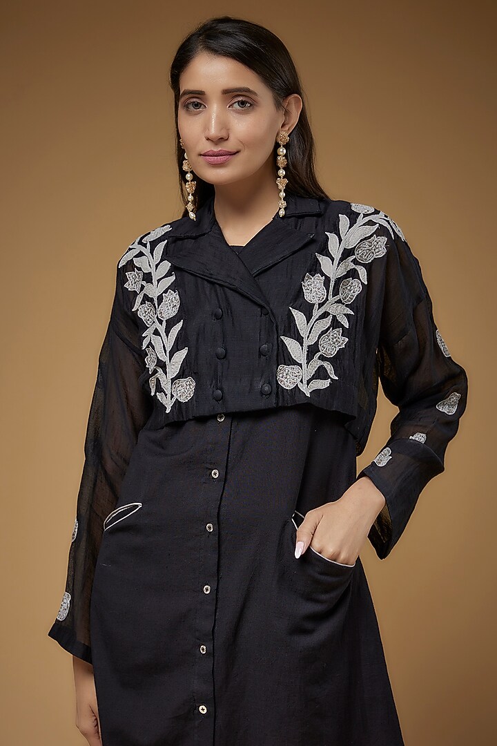 Black Chanderi Jacket Vacation Dress by VAANI BESWAL at Pernia's Pop Up Shop