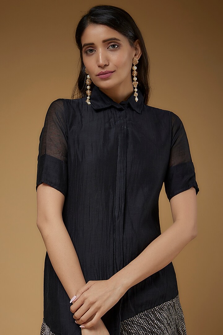 Black Handwoven Chanderi Tunic Set by VAANI BESWAL at Pernia's Pop Up Shop