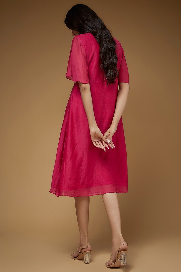 Pink Malai Chanderi Floral Embroidered Vacation Dress by VAANI BESWAL at Pernia's Pop Up Shop