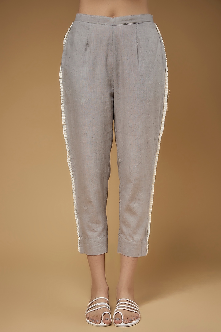 Grey Handwoven Cotton Silk Applique Embroidered Co-Ord Set by VAANI BESWAL at Pernia's Pop Up Shop
