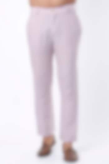 Lilac Handwoven Linen Trousers by VAANI BESWAL MEN at Pernia's Pop Up Shop