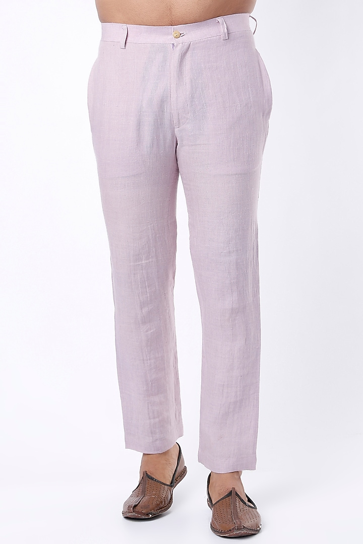 Lilac Handwoven Linen Trousers by VAANI BESWAL MEN at Pernia's Pop Up Shop