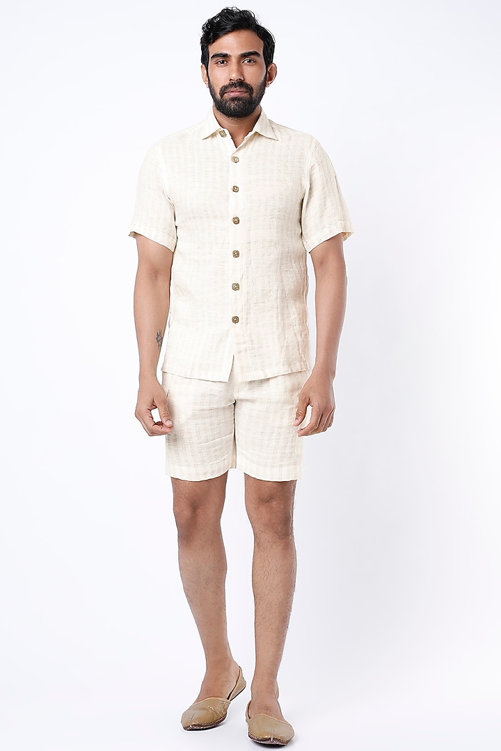 White Zari Striped Shirt by VAANI BESWAL MEN