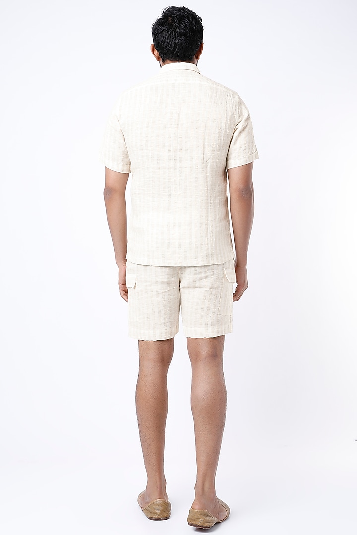 White Zari Striped Party Wear Shirt by VAANI BESWAL MEN at Pernia's Pop Up Shop