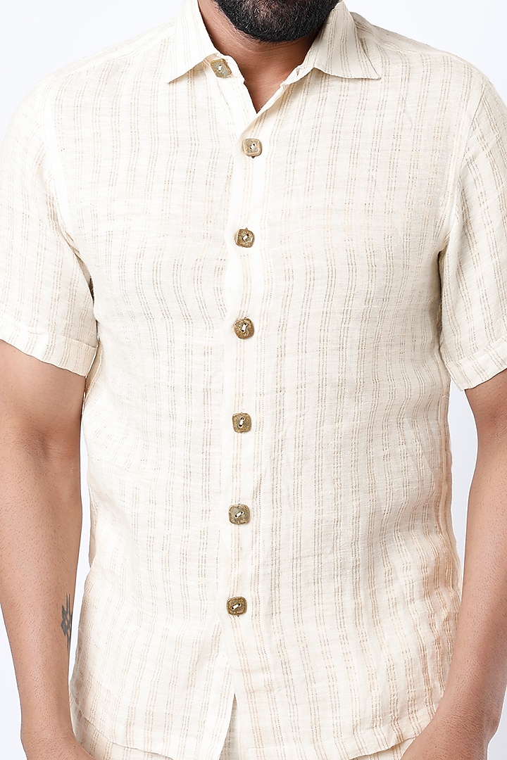 White Zari Striped Party Wear Shirt by VAANI BESWAL MEN at Pernia's Pop Up Shop