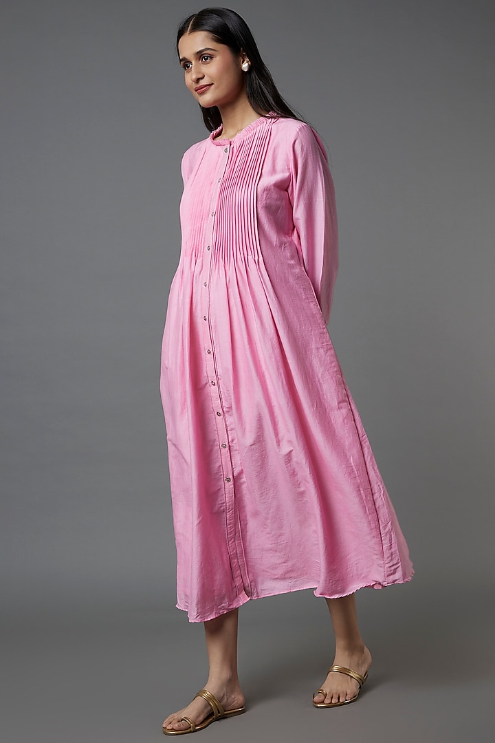 Blush Pink Chanderi Midi Dress by VAANI BESWAL