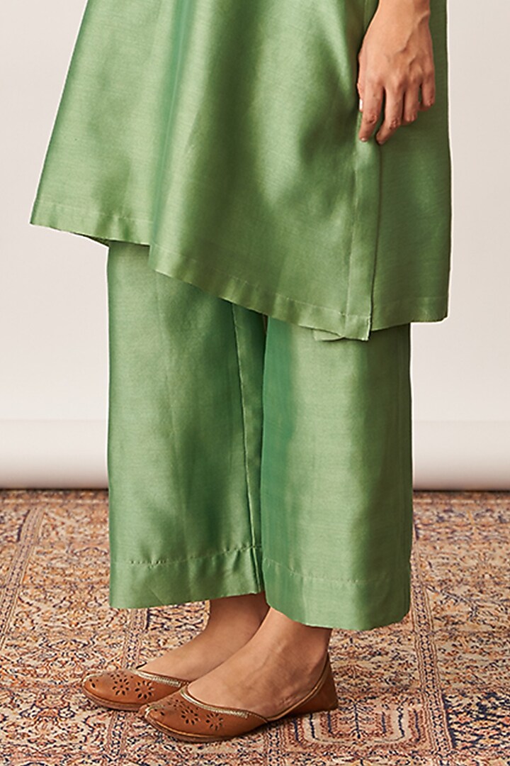 Pista Green Pure Silk Chanderi Jacket Set by Vaaya at Pernia's Pop Up Shop