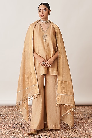 Gold Tissue Silk Chanderi Dupatta by Vaaya