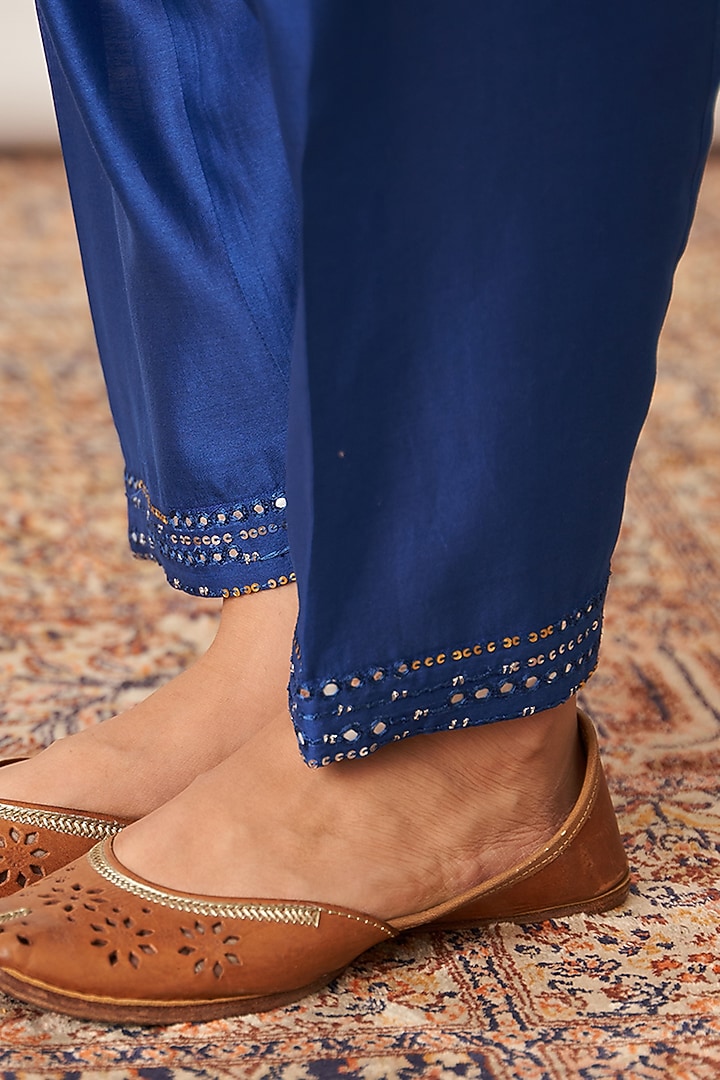 Sapphire Blue Pure Silk Chanderi Kurta Set by Vaaya at Pernia's Pop Up Shop