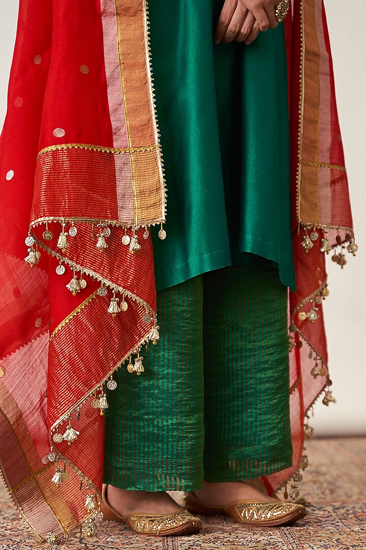 Red Pure Silk Chanderi Dupatta by Vaaya at Pernia's Pop Up Shop