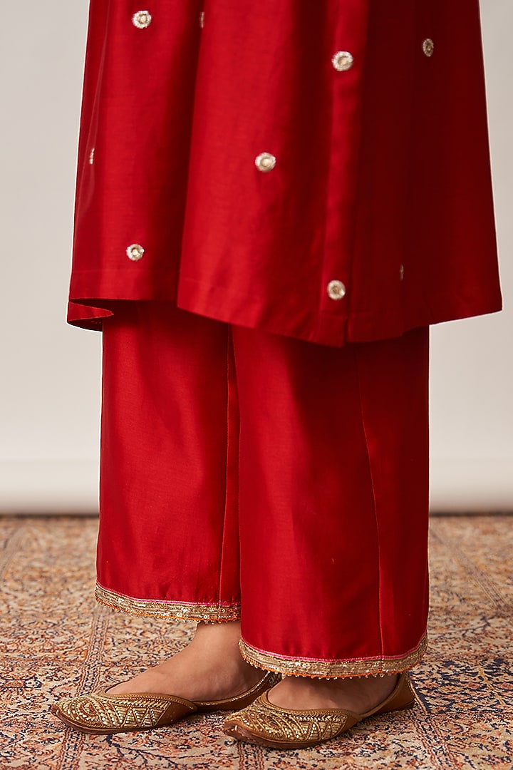 Red Pure Silk Chanderi Banarasi Kurta Set by Vaaya at Pernia's Pop Up Shop